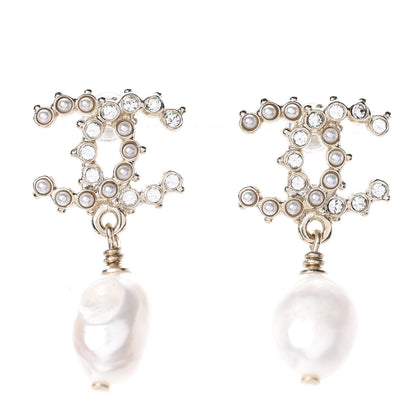 Chanel Crystal Pearl CC Drop Earrings Gold 1 of 3