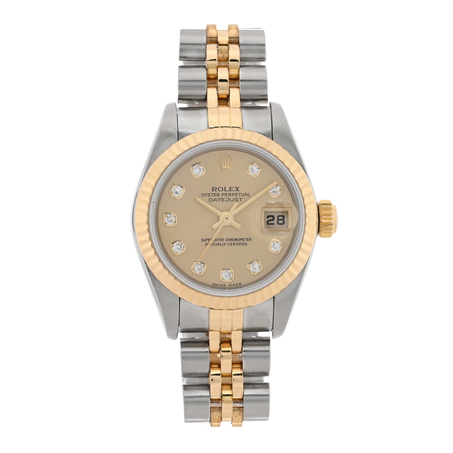 Stainless Steel 18K Yellow Gold Diamond 26mm Oyster Perpetual Datejust Watch Champagne 79173
