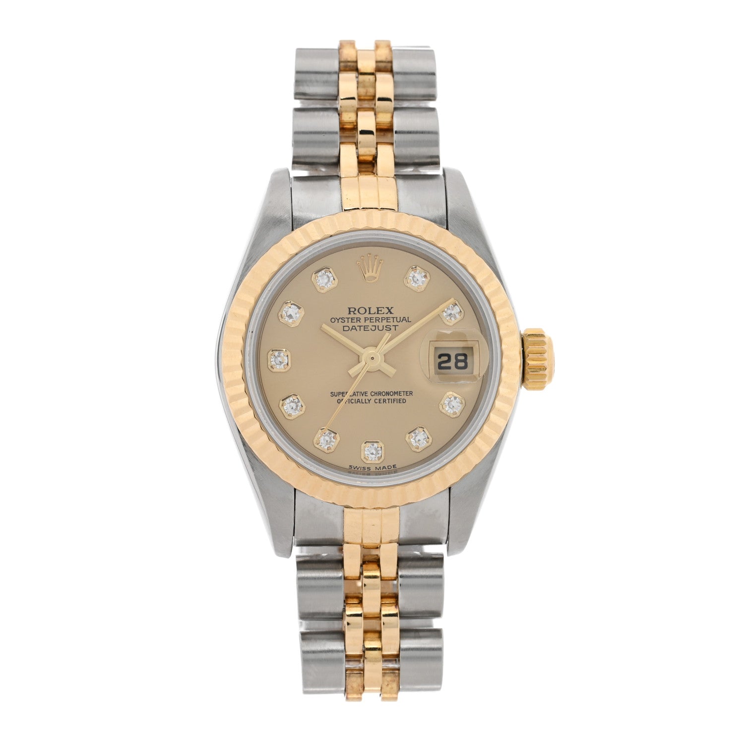 Rolex Stainless Steel 18K Yellow Gold Diamond 26mm Oyster Perpetual Datejust Watch Champagne 79173 1 of 4