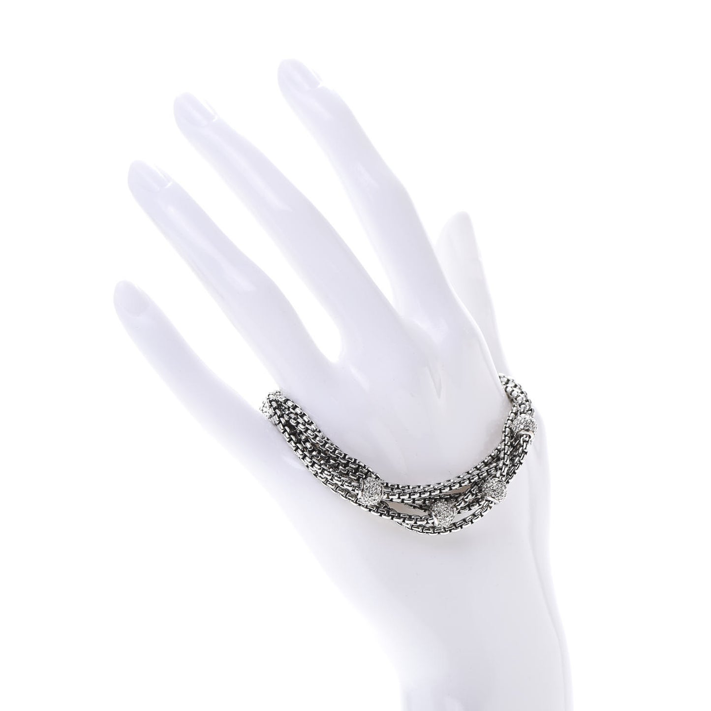 Sterling Silver 14K Yellow Gold Diamond Pave Bead Multi Strand Bracelet