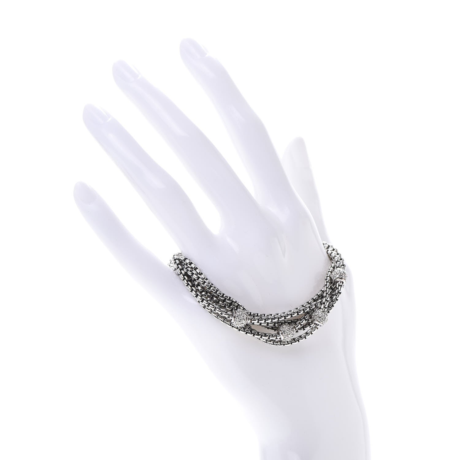 David Yurman Sterling Silver 14K Yellow Gold Diamond Pave Bead Multi Strand Bracelet 2 of 4