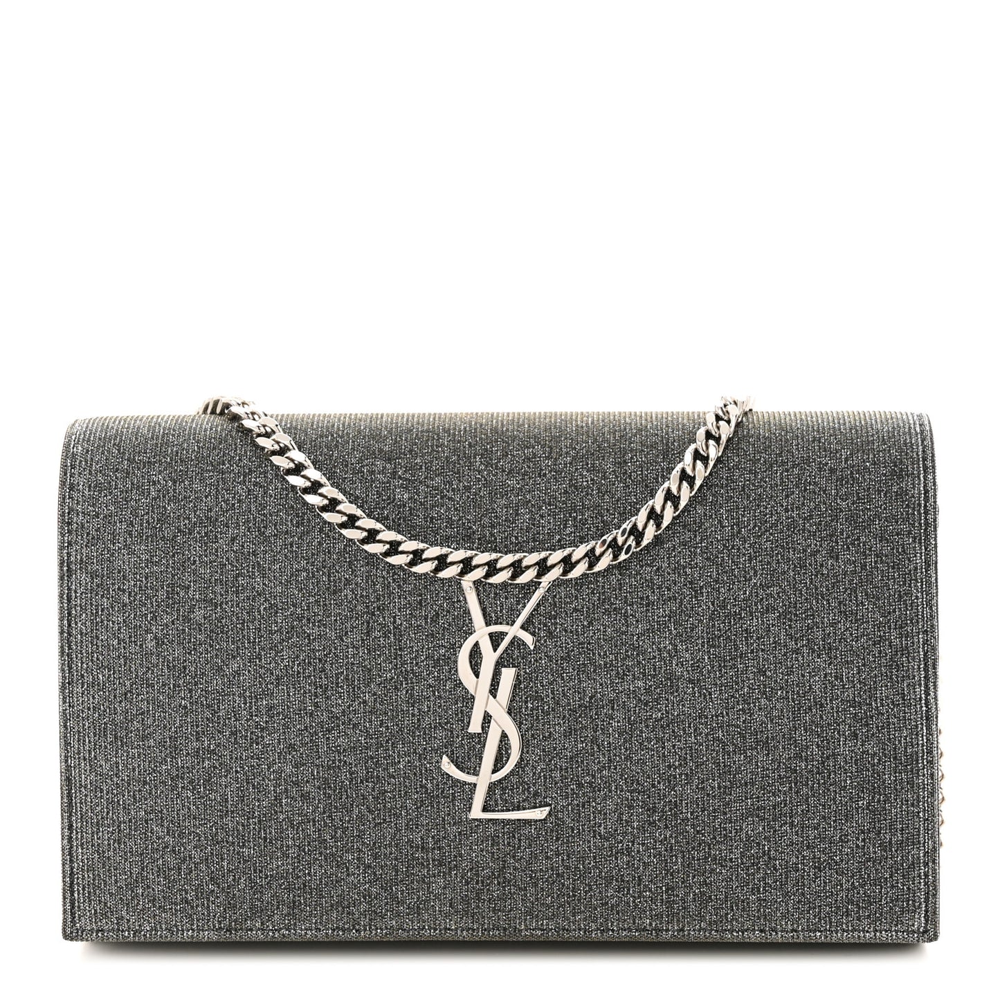 Metallic Sparkle Fabric Monogram Chain Wallet Anthracite