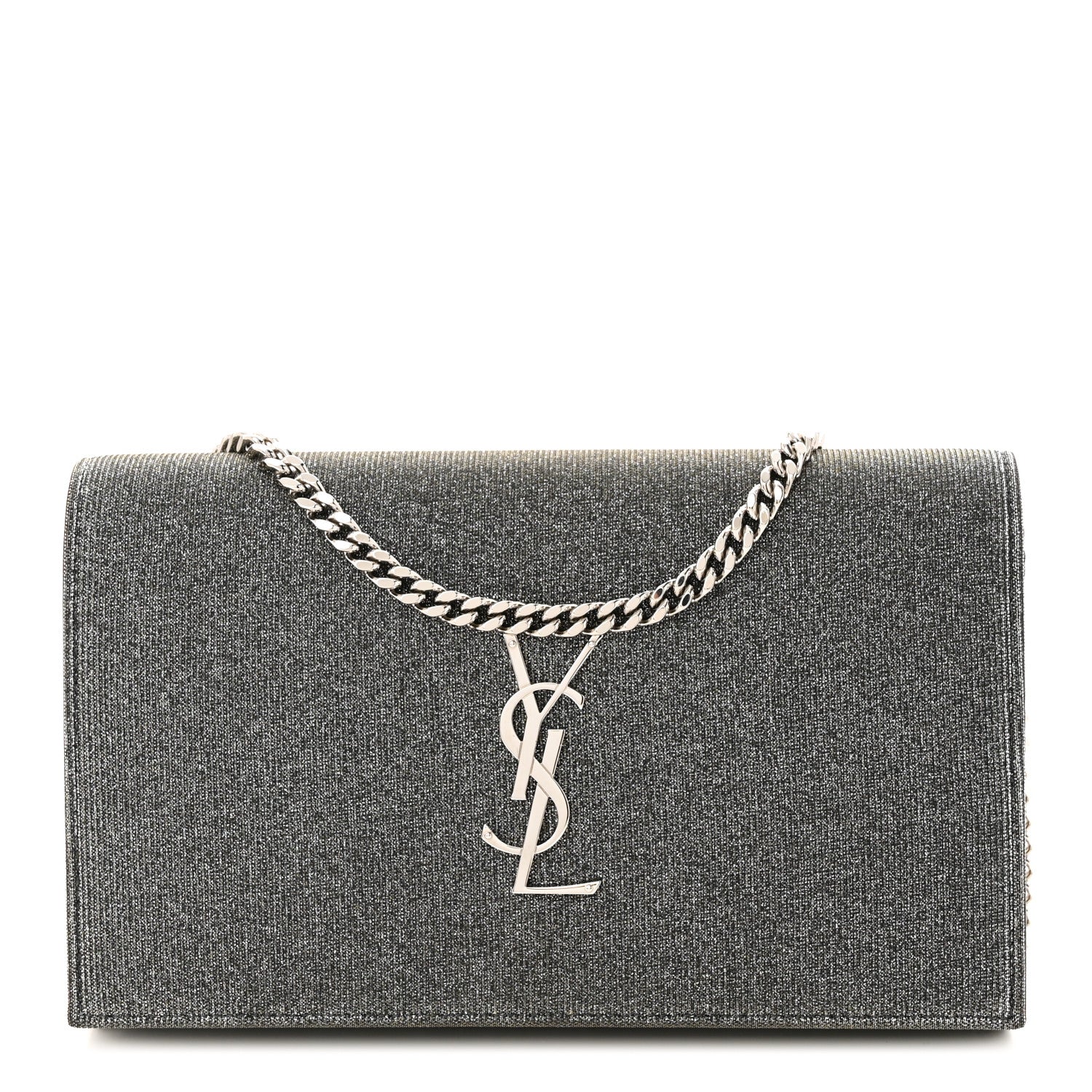 Saint Laurent Metallic Sparkle Fabric Monogram Chain Wallet Anthracite 1 of 9