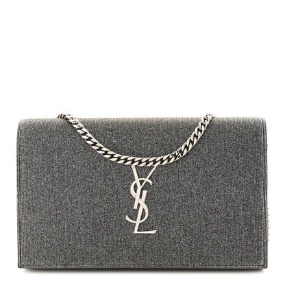 Saint Laurent Metallic Sparkle Fabric Monogram Chain Wallet Anthracite 1 of 9