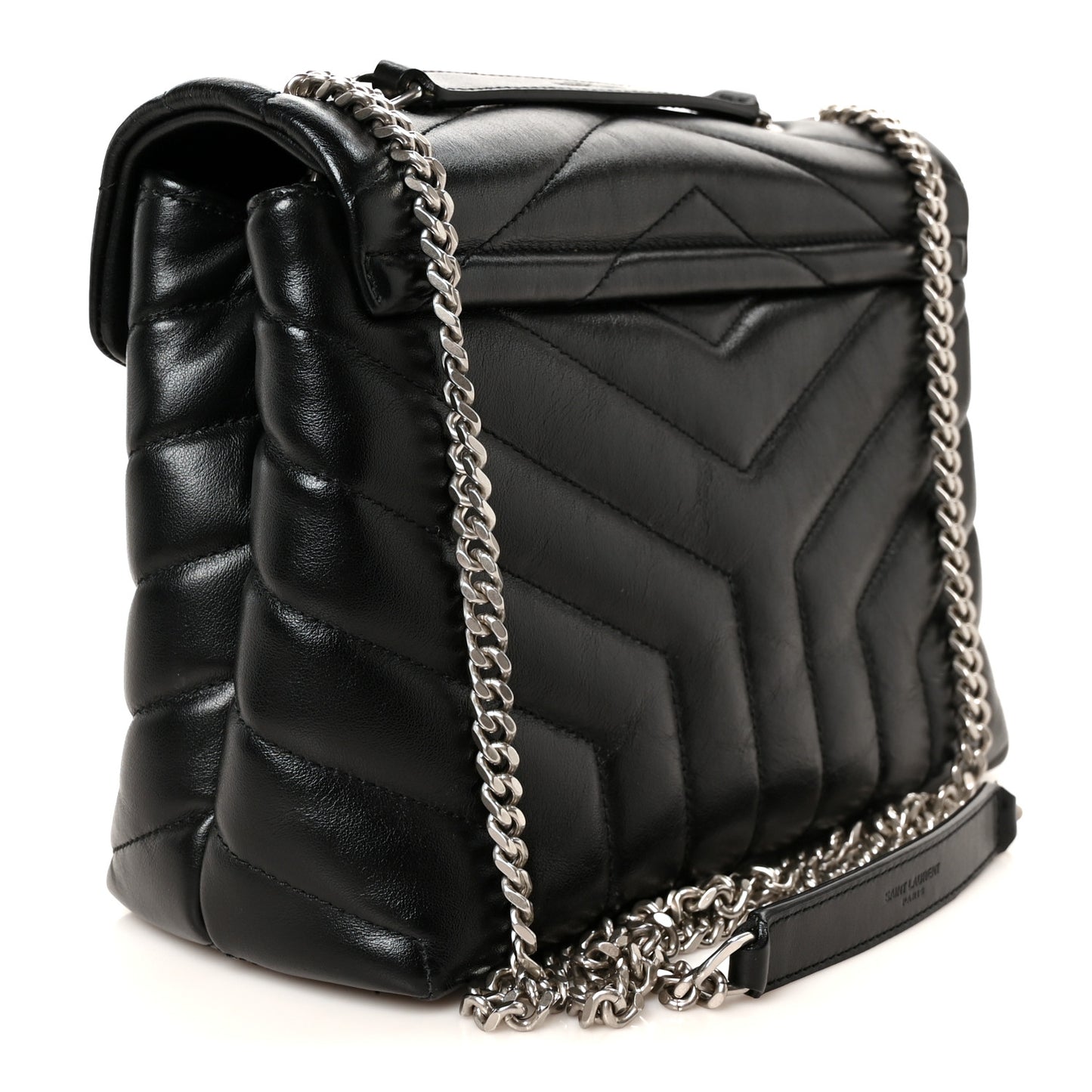 Calfskin Y Quilted Monogram Small Loulou Crossbody Bag Black