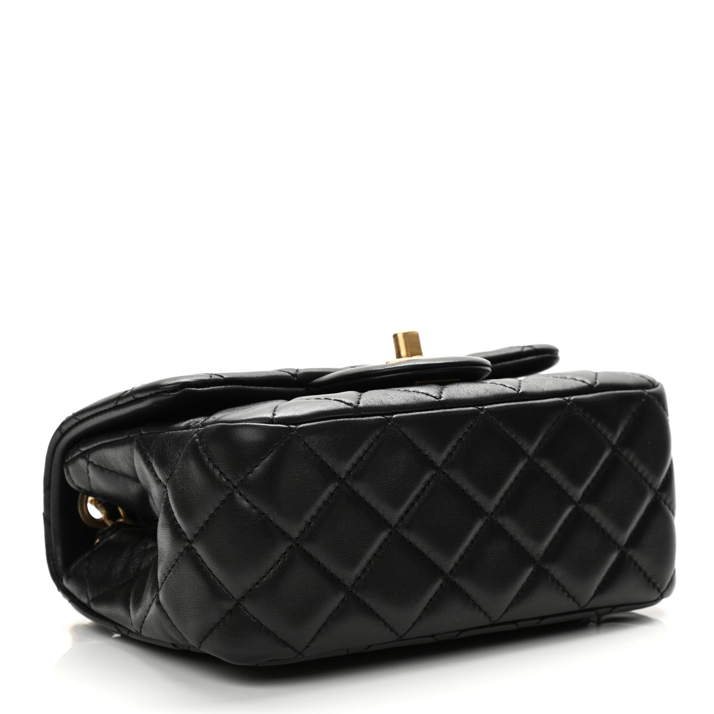 Lambskin Quilted Mini Pearl Crush Flap Black