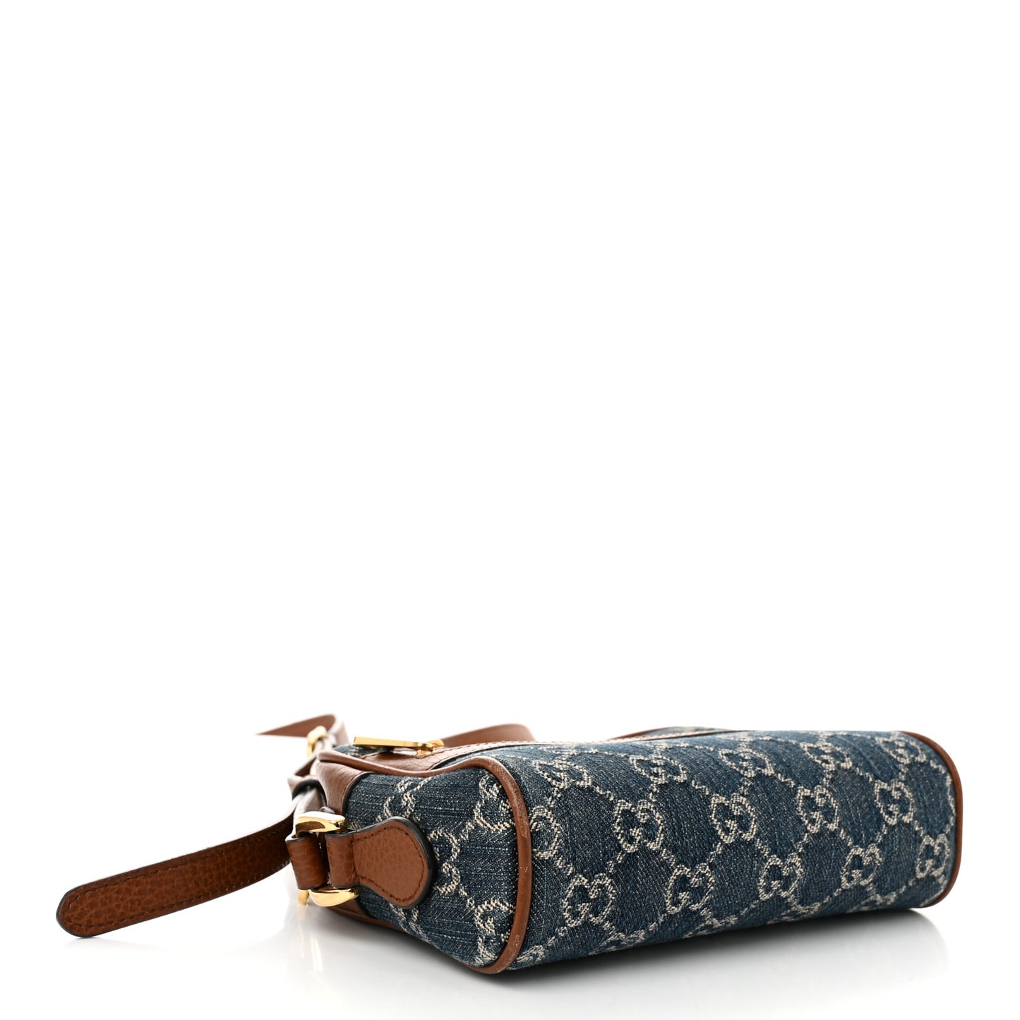 New Denim GG Monogram Dollar Calfskin Mini Ophidia Shoulder Bag Blue Tea Cuir Epilog