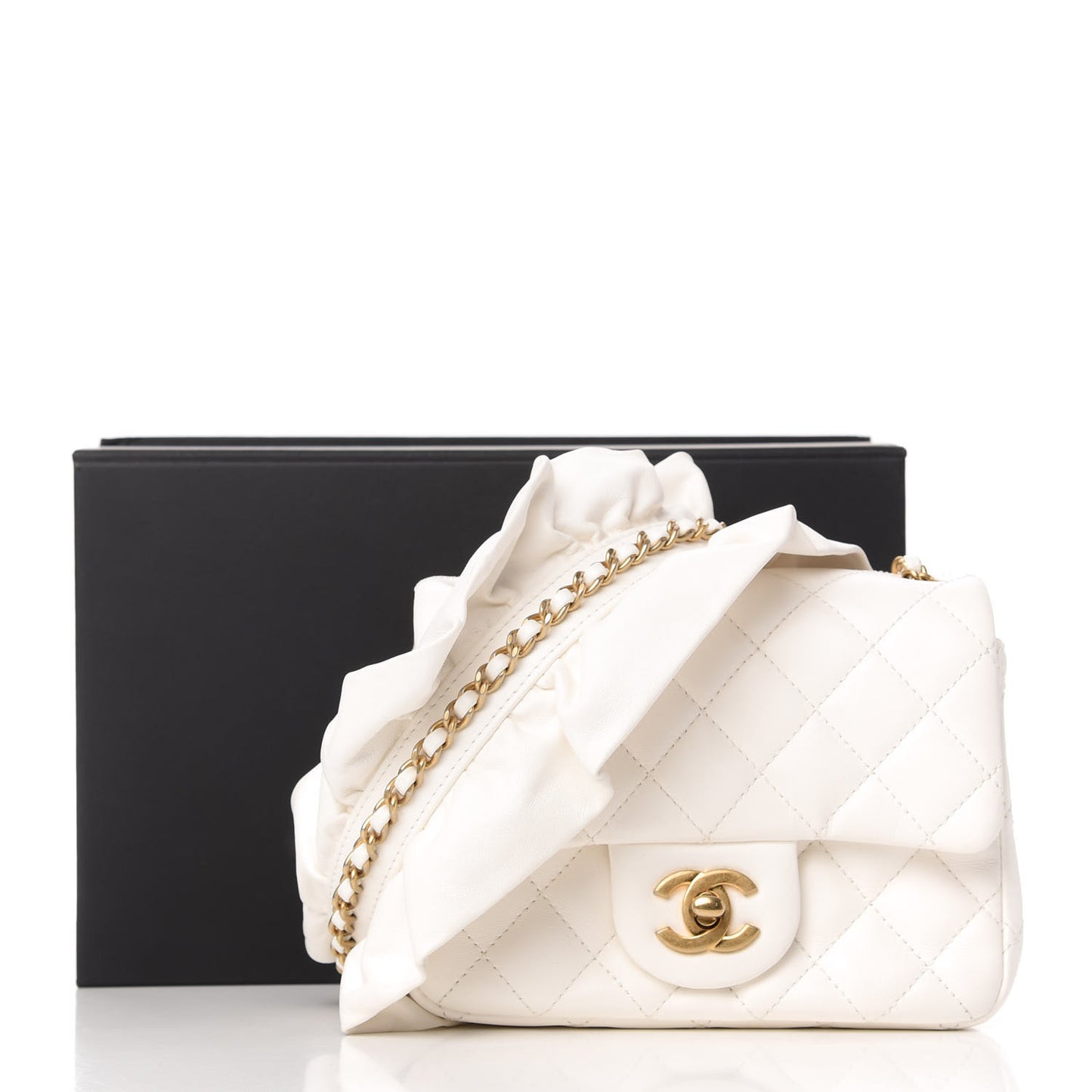 Calfskin Quilted Mini Romance Square Flap White