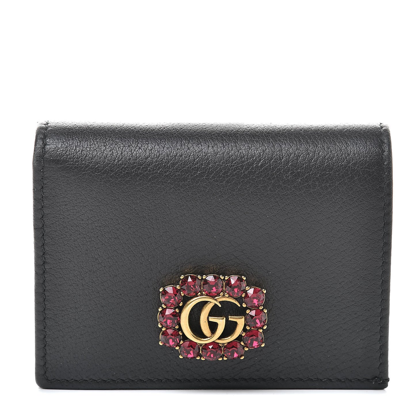 Calfskin Crystal Double G Card Case Black