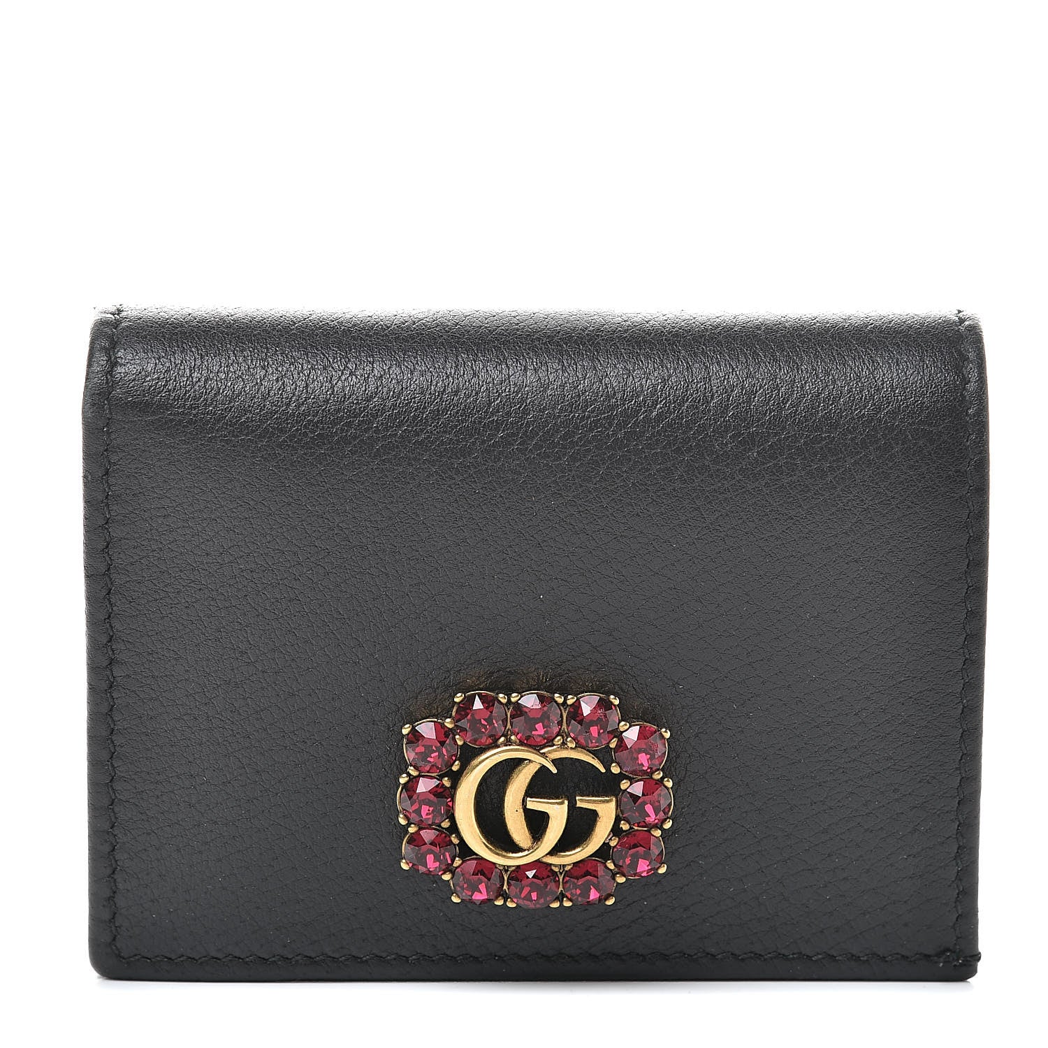 Gucci Calfskin Crystal Double G Card Case Black 1 of 10