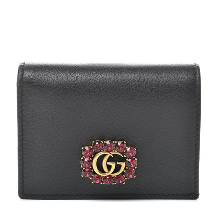 Gucci Calfskin Crystal Double G Card Case Black 1 of 10