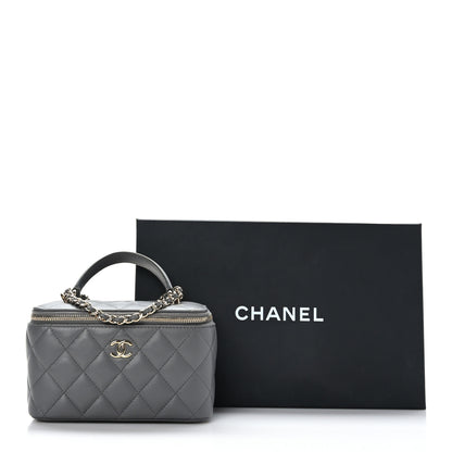 Chanel Lambskin Quilted Small Top Handle Vanity Case With Chain Dark Grey 12 of 12