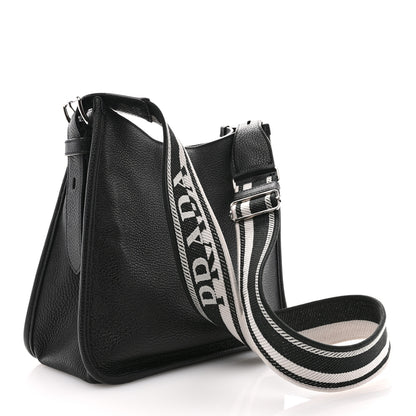 Prada Vitello Daino Soft Hobo Messenger Bag Black 3 of 9