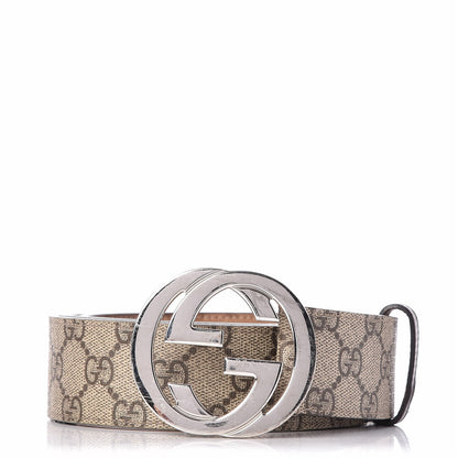 Gucci GG Supreme Monogram Selleria Calfskin Interlocking G 40mm Belt 100 40 Beige Ebony Cocoa 1 of 7