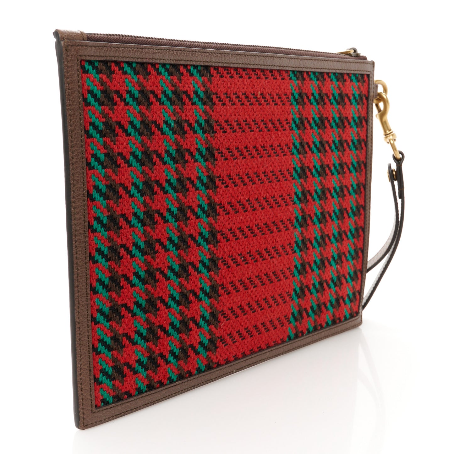 Cotton Wool Textured Calfskin Houndstooth Stripe Interlocking G Pouch Red Green Ivory Multicolor New Acero