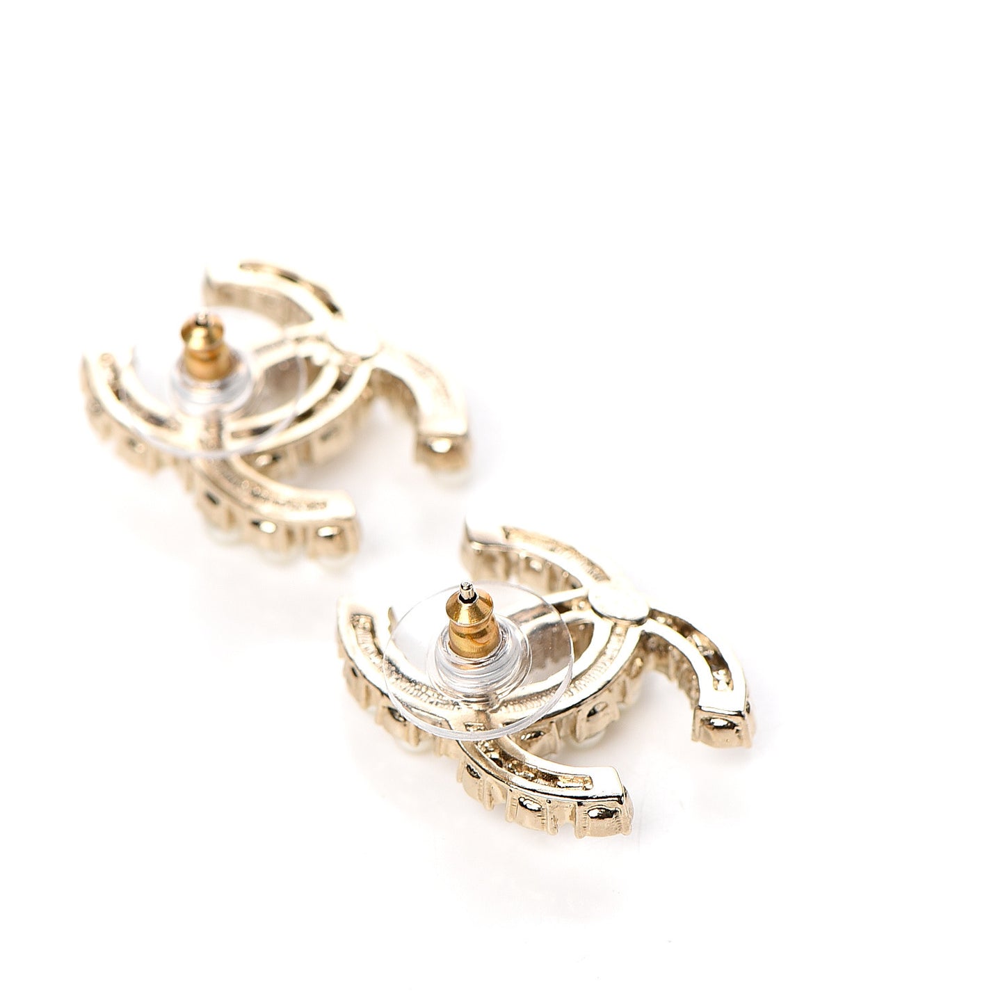 Crystal Pearl CC Dazzling Domino Earrings Gold