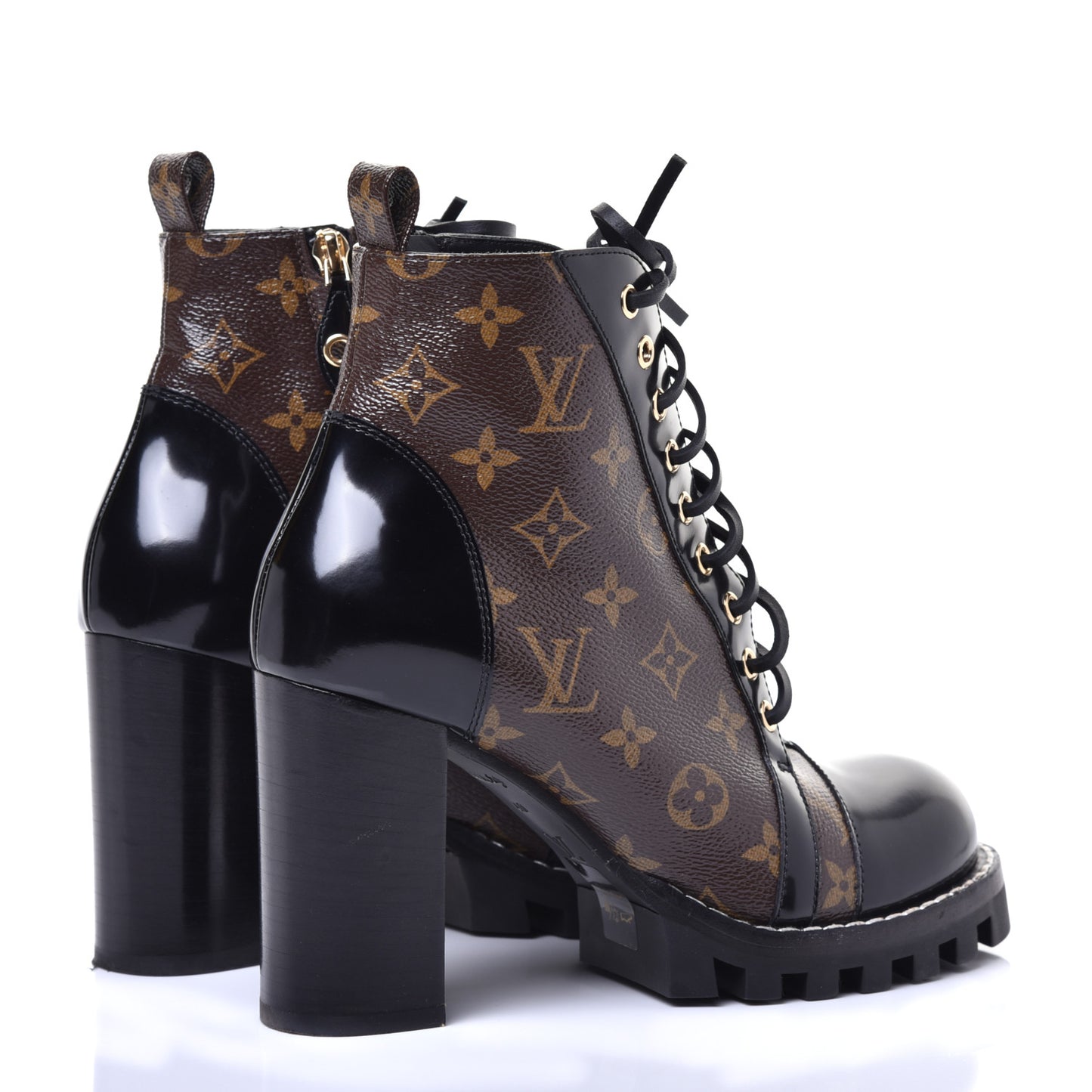 Patent Calfskin Monogram Star Trail Ankle Boots 40 Black