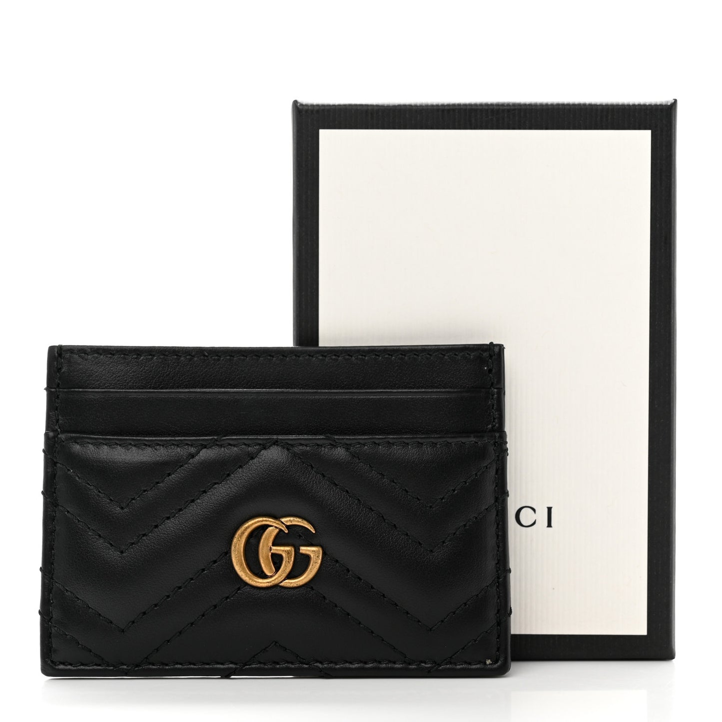 Calfskin Matelasse GG Marmont Card Holder Black