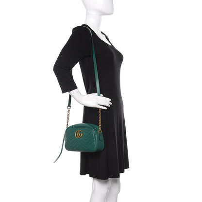 Gucci Calfskin Matelasse Small GG Marmont Chain Shoulder Bag Emerald Green 2 of 10