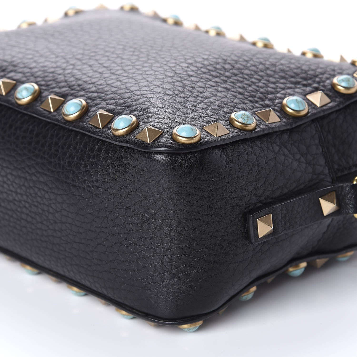 Valentino Garavani Grained Calfskin Turquoise Rockstud Rolling Camera Crossbody Bag Black 7 of 9