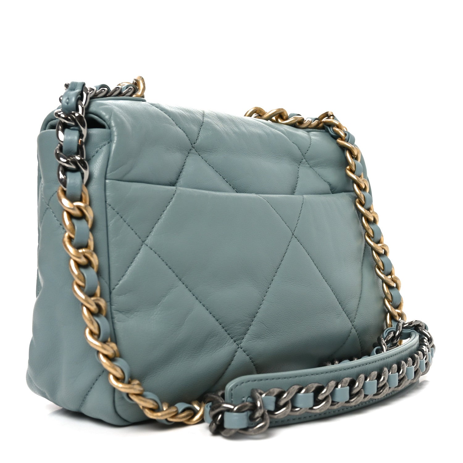 Chanel Goatskin Quilted Medium Chanel 19 Flap Light Blue 3 of 10