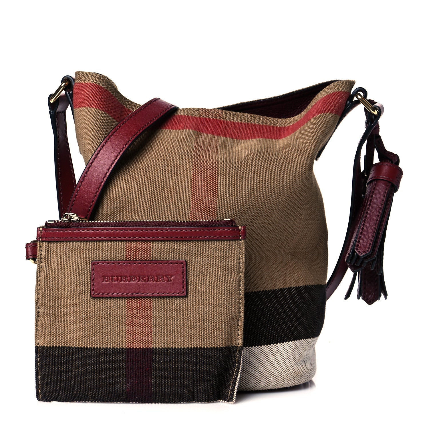 Burberry Canvas Mega Check Medium Ashby Hobo Burgundy Red 1 of 10