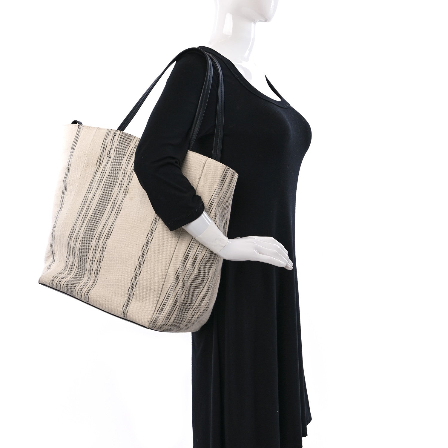 Celine Canvas Striped Large Phantom Cabas White Grey 2 of 14
