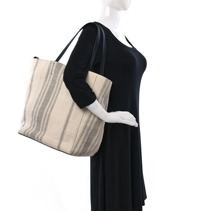 Celine Canvas Striped Large Phantom Cabas White Grey 2 of 14