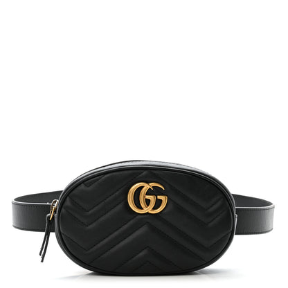Gucci Calfskin Matelasse GG Marmont Belt Bag 85 34 Black 1 of 13
