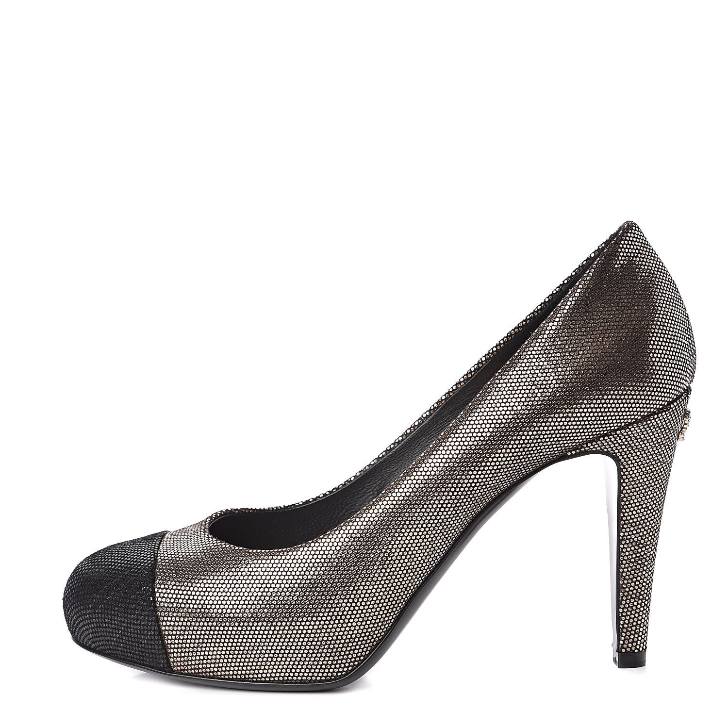 Chanel Metallic Fabric CC Cap Toe Pumps 38 Silver Black 1 of 8