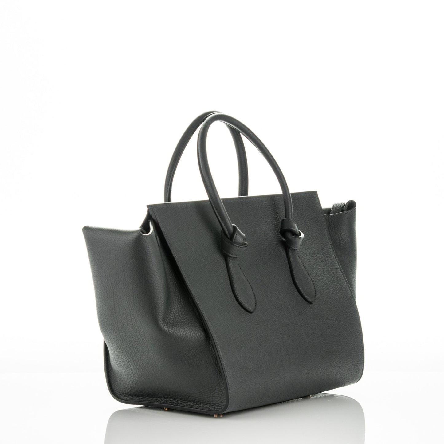 Crisped Calfskin Tie Knot Small Tote Anthracite