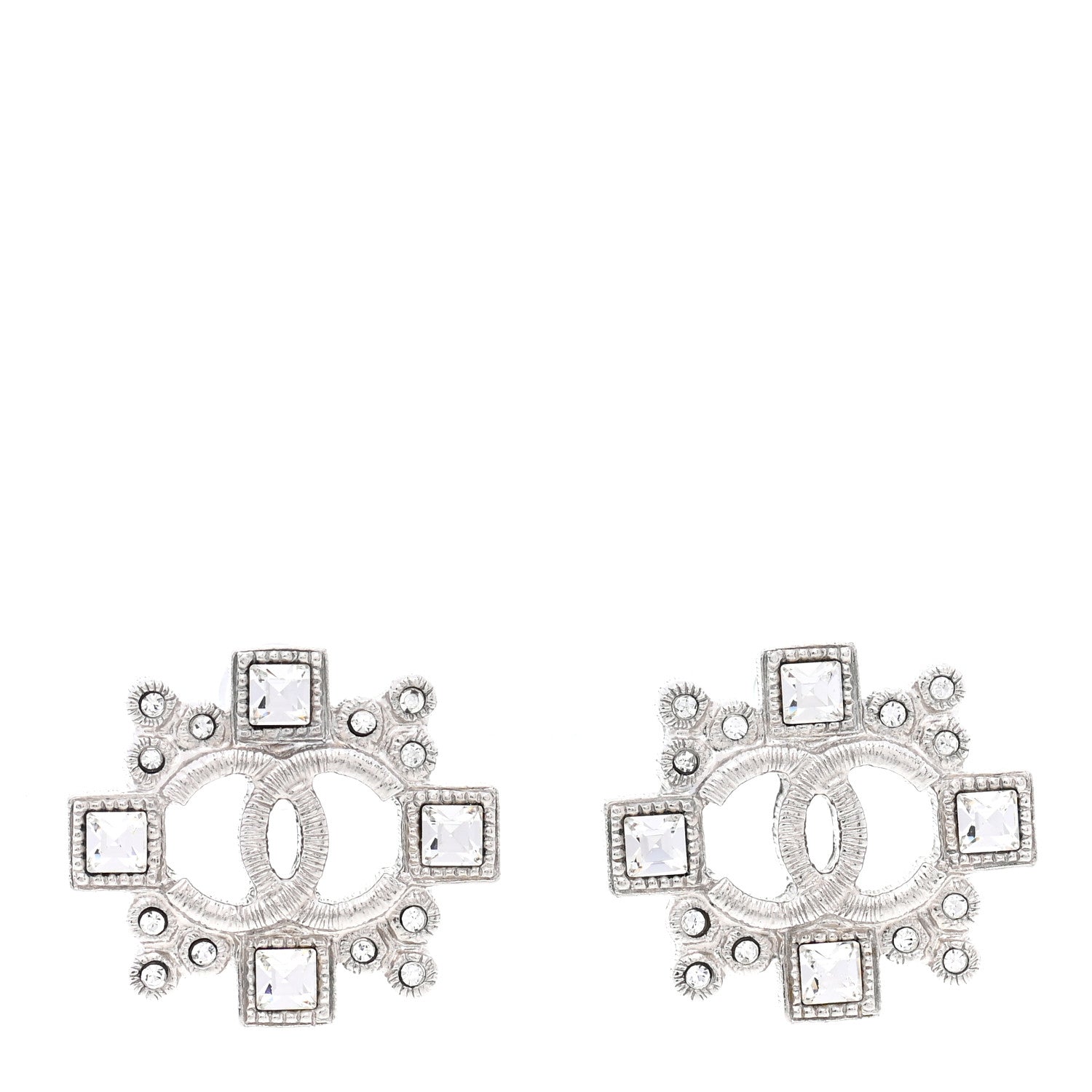 Chanel Swarovski Crystal CC Earrings Silver 1 of 4