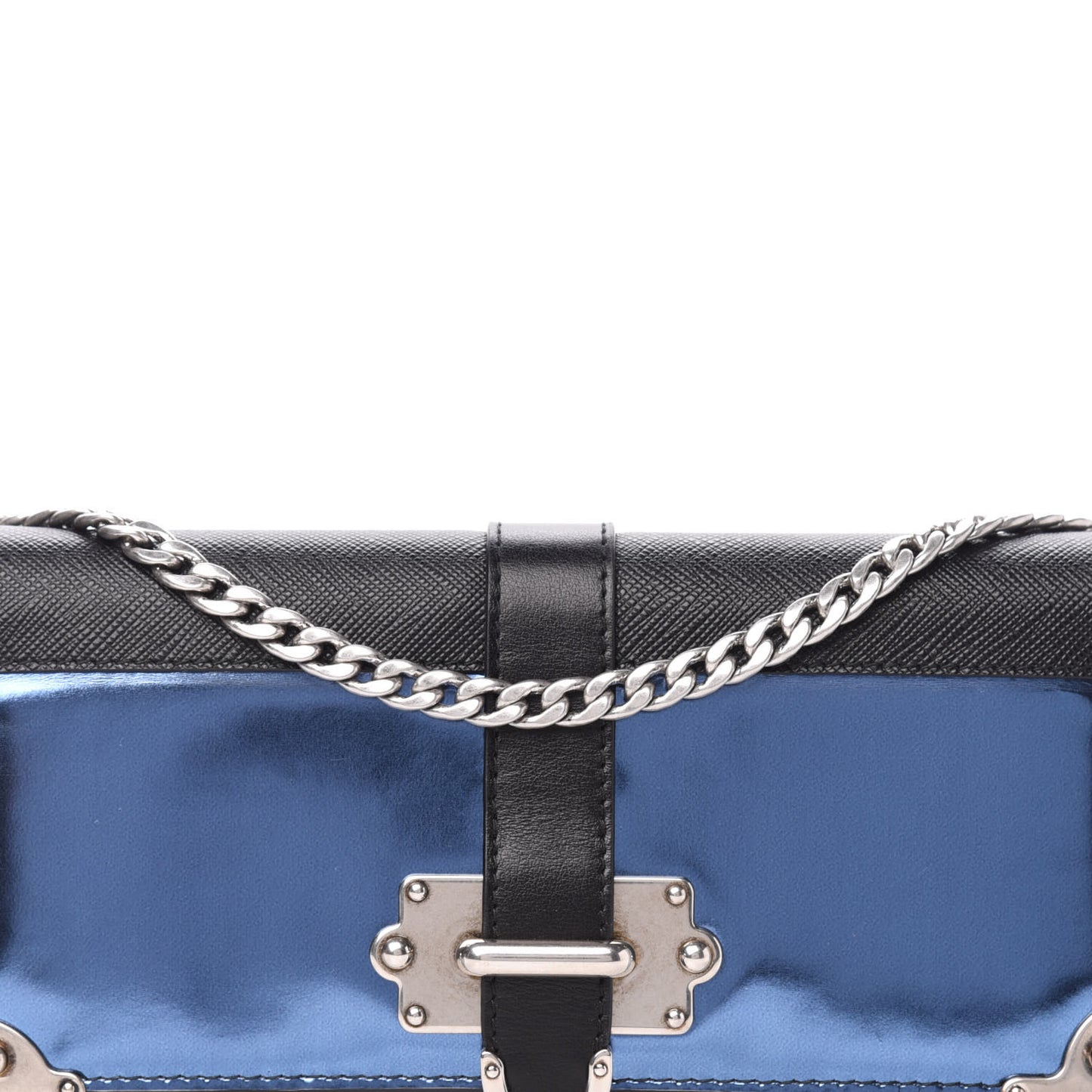 Metallic Vitello Saffiano Cahier Pochette Denim Black