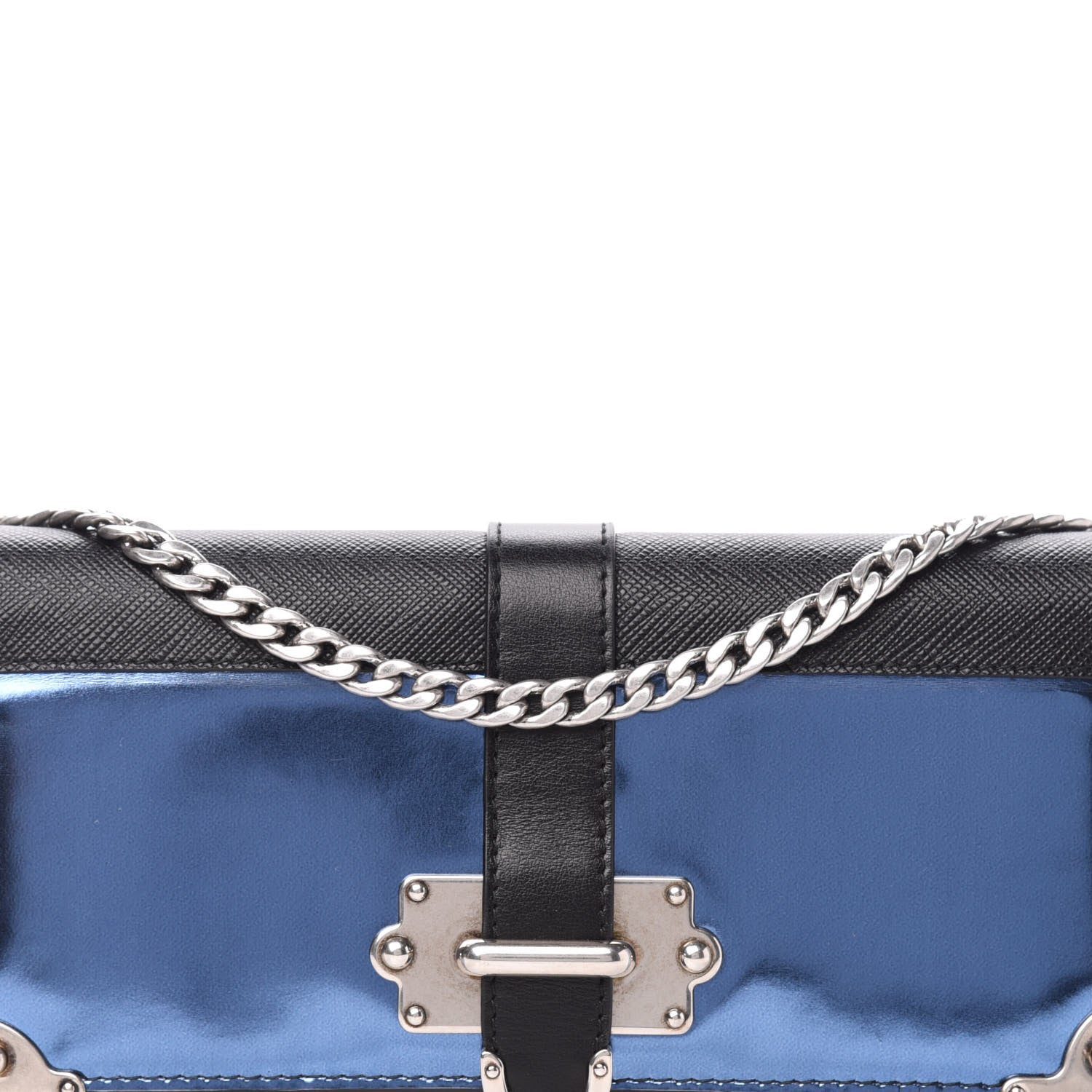 Prada Metallic Vitello Saffiano Cahier Pochette Denim Black 10 of 10