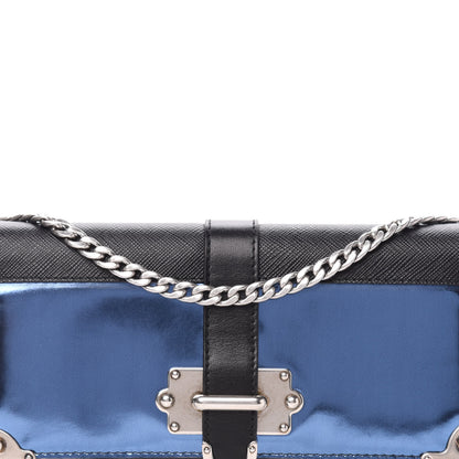 Prada Metallic Vitello Saffiano Cahier Pochette Denim Black 10 of 10