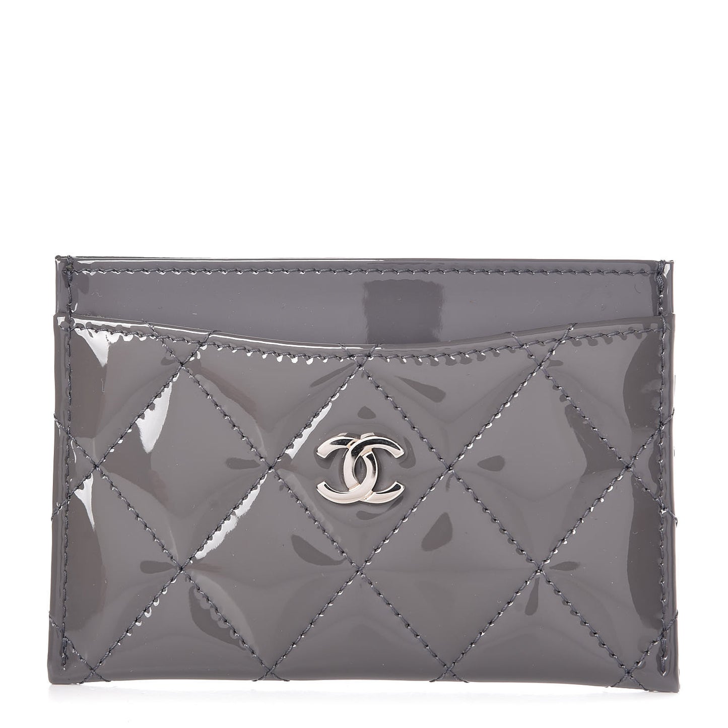 Patent Calfskin Quilted Card Holder Dark Grey