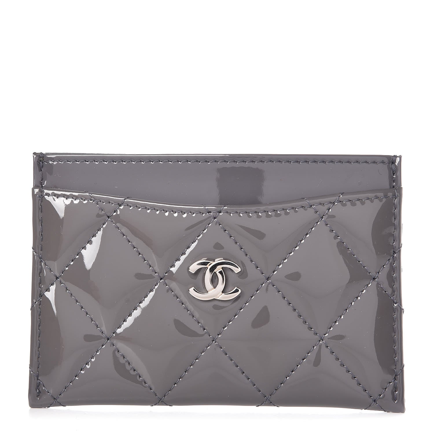 Chanel Patent Calfskin Quilted Card Holder Dark Grey 1 of 8