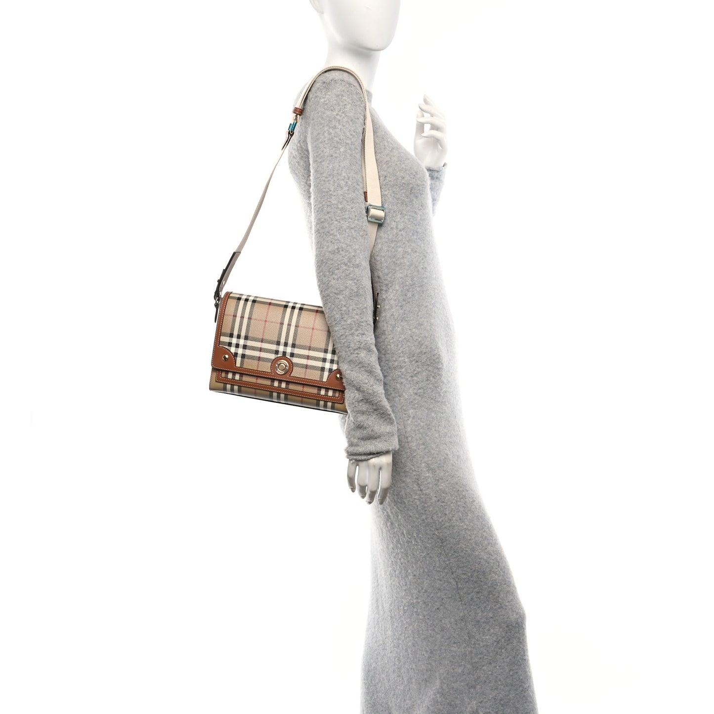 Coated Canvas Calfskin Vintage Check Medium Note Crossbody Bag Briar Brown