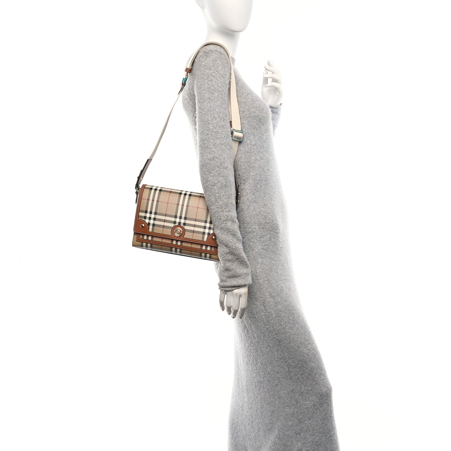 Burberry Coated Canvas Calfskin Vintage Check Medium Note Crossbody Bag Briar Brown 2 of 9