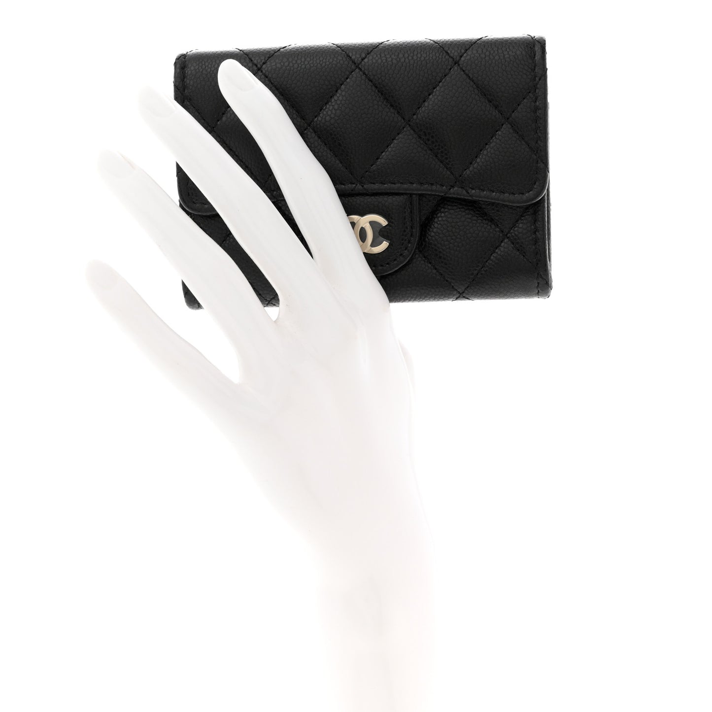 Caviar Quilted Flap Card Holder Wallet Black