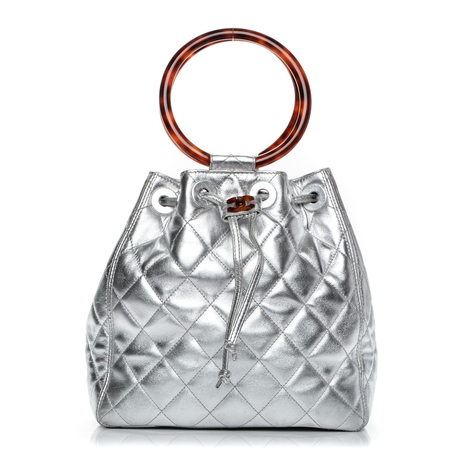 Chanel Metallic Lambskin Quilted Bekko Drawstring Tote Silver 1 of 10
