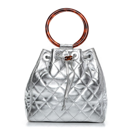 Chanel Metallic Lambskin Quilted Bekko Drawstring Tote Silver 1 of 10
