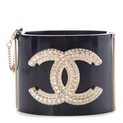 Chanel Resin Crystal Baguette CC Wide Cuff Black 1 of 5