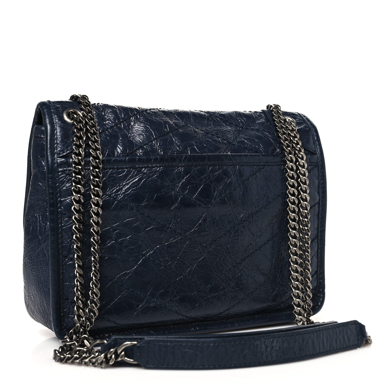 Saint Laurent Crinkled Calfskin Matelasse Monogram Baby Niki Chain Satchel Navy 3 of 10