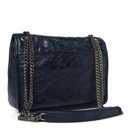 Saint Laurent Crinkled Calfskin Matelasse Monogram Baby Niki Chain Satchel Navy 3 of 10