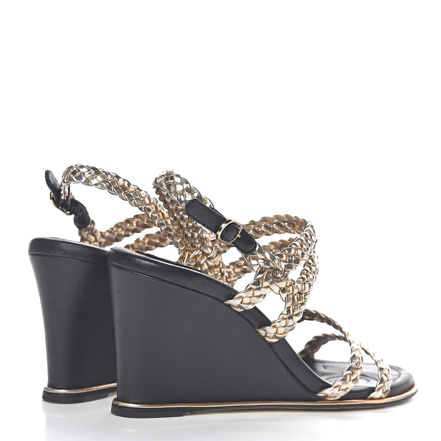Chanel Metallic Calfskin Braided Wedge Sandals 36.5 Gold 4 of 15