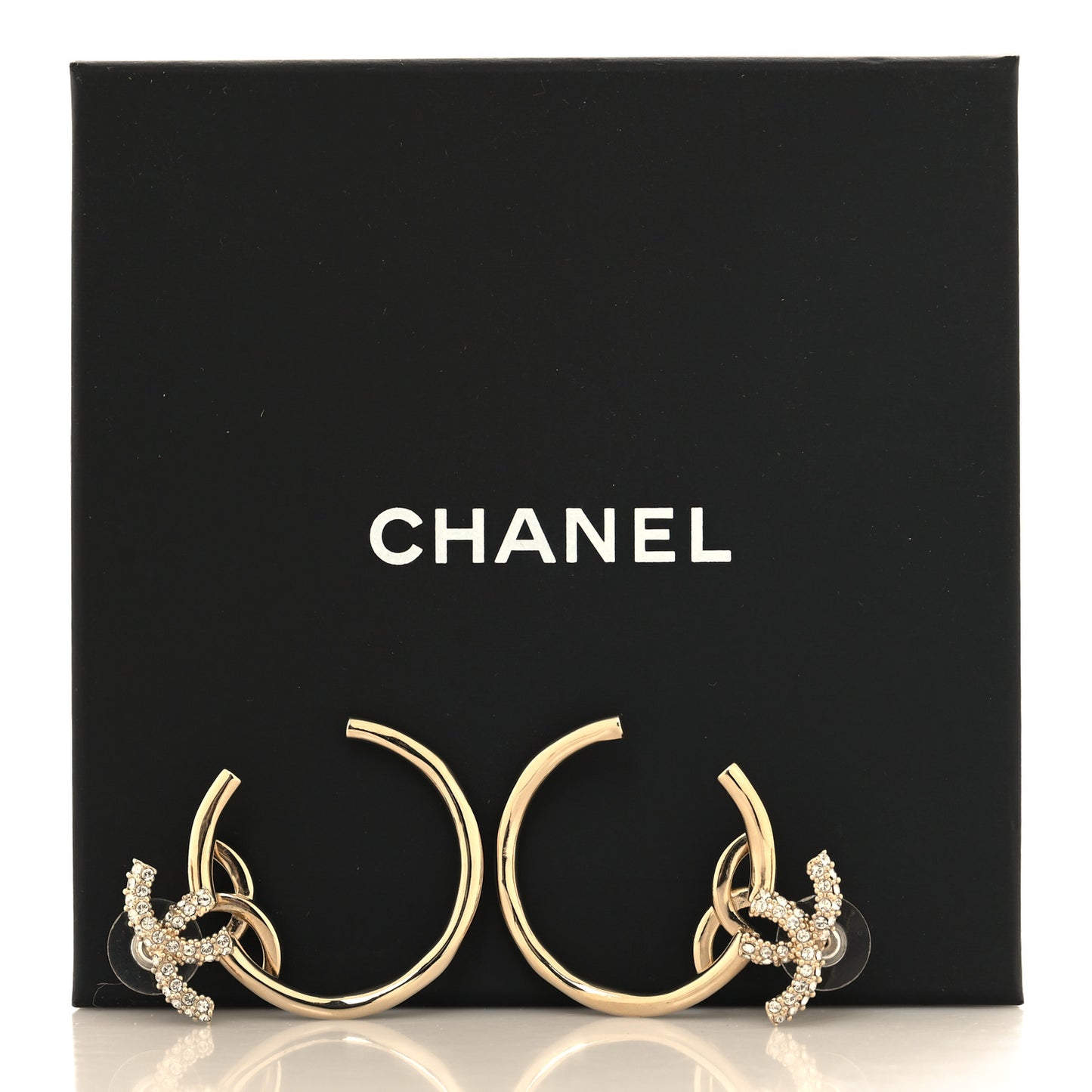 Crystal CC Hoop Drop Earrings Light Gold