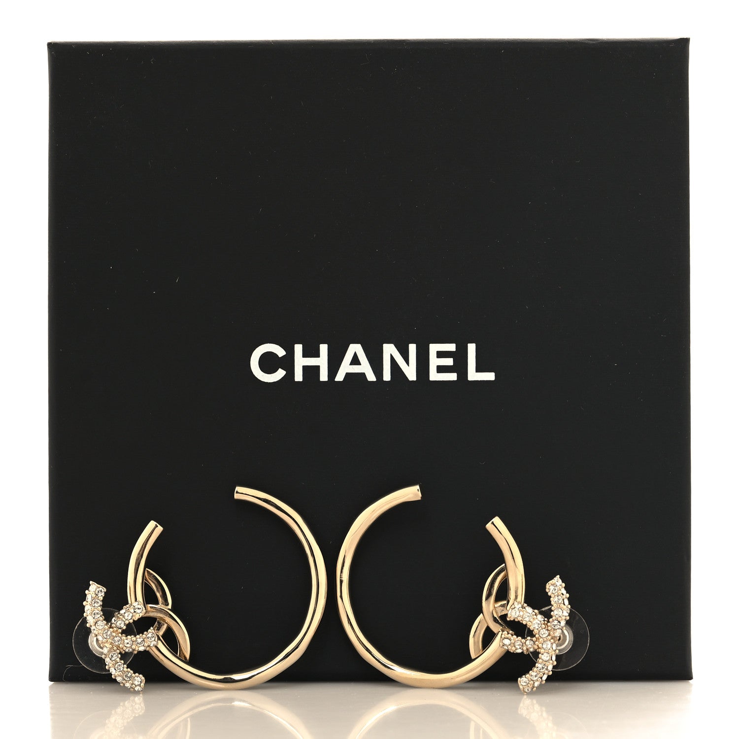 Chanel Crystal CC Hoop Drop Earrings Light Gold 5 of 5