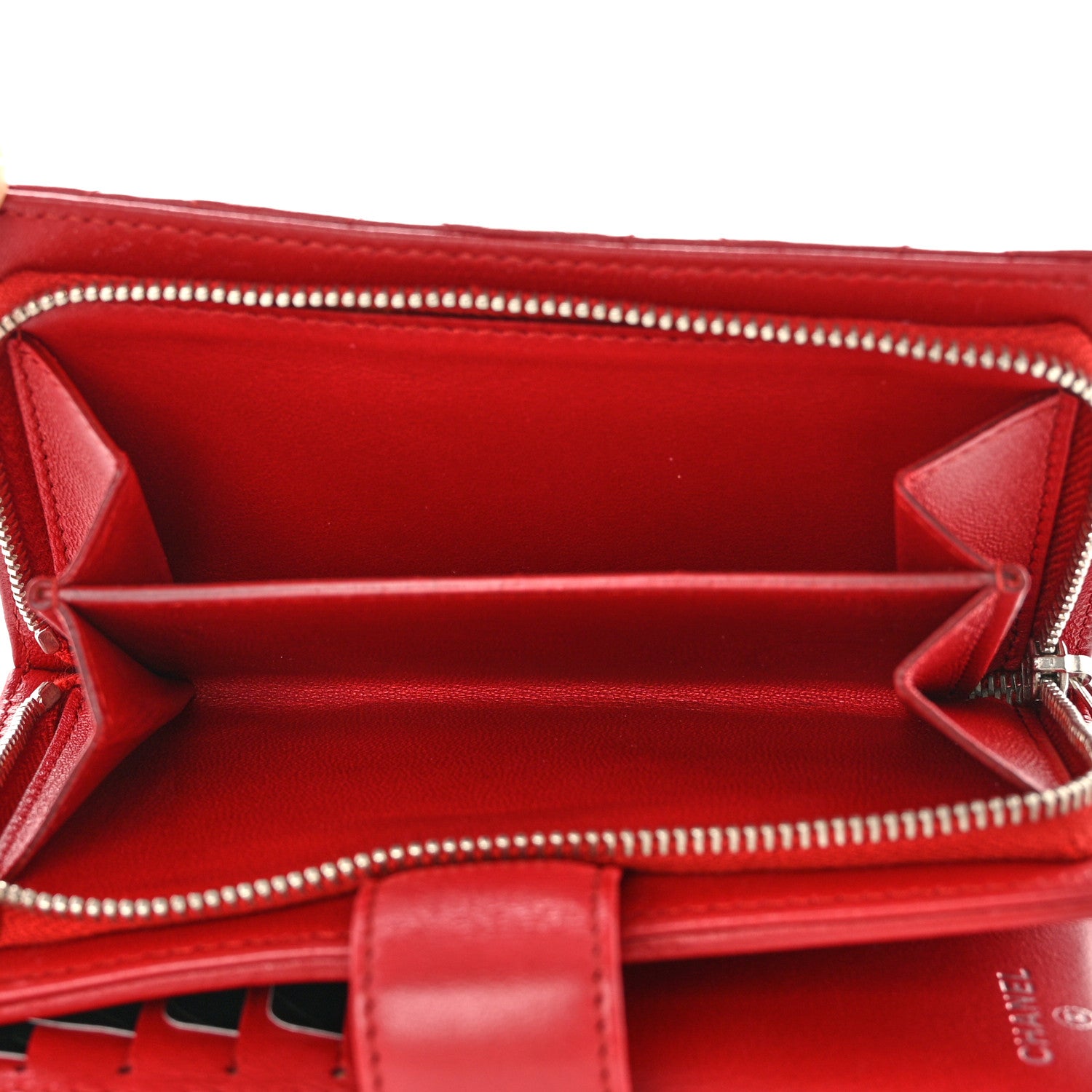 Chanel Lambskin Quilted CC French Wallet Red 6 of 12