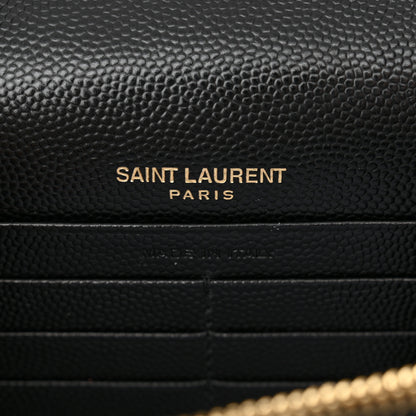 Saint Laurent Grain De Poudre Matelasse Chevron Monogram Envelope Chain Wallet Black 6 of 14